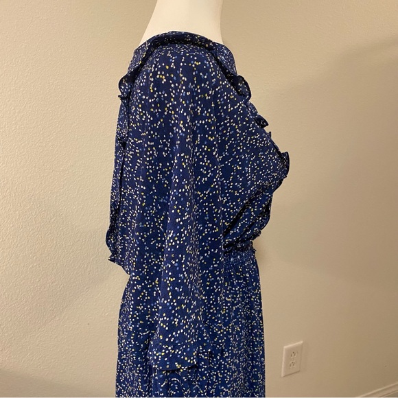 Max Studio Speckled V-Neck Blue Ruffle Maxi Dress - Picture 4 of 16